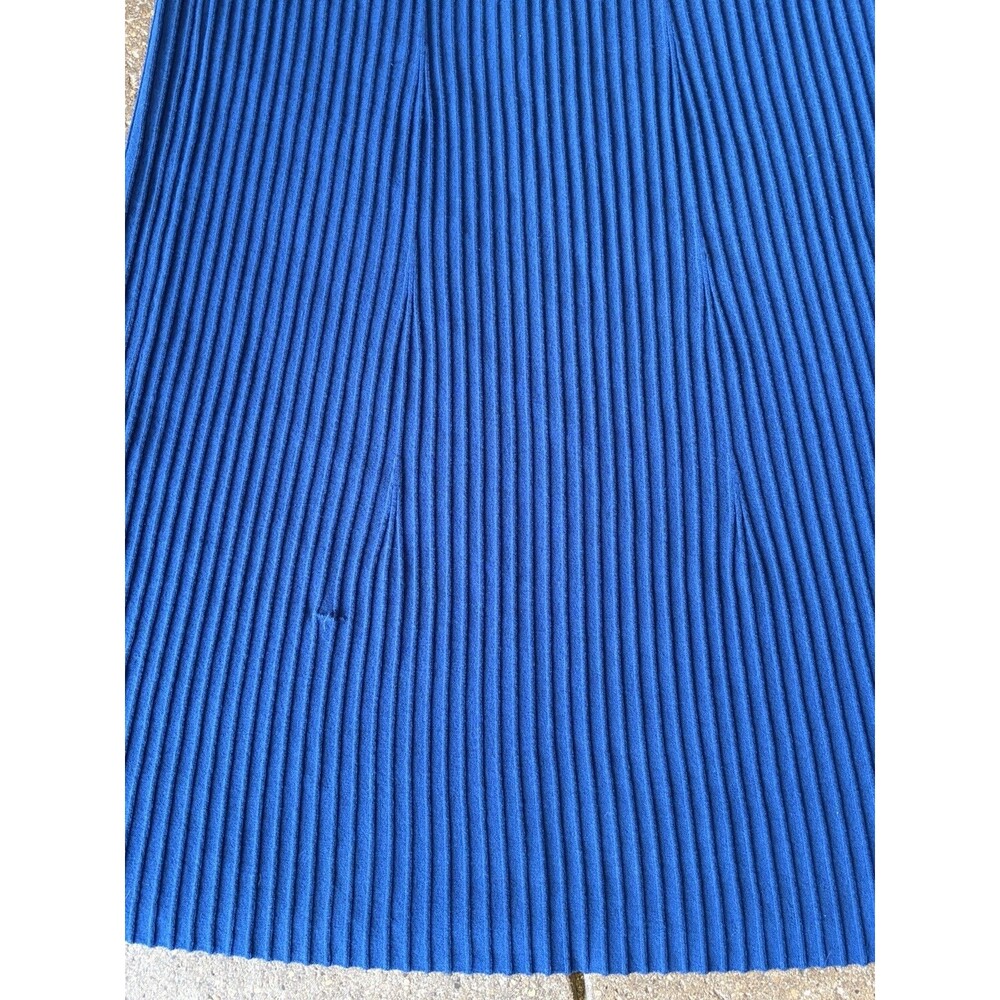 Ann Mashburn Blue Ribbed Knit Sweater Dress Large Fit Flare Designer Work Event - Picture 9 of 11